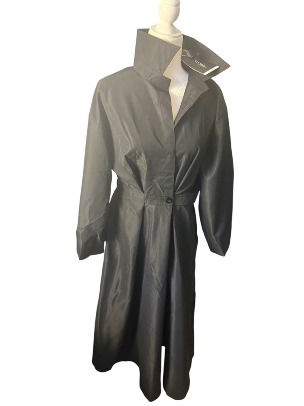 UOOZEE WHIMSIGOTH Classic Black Maxi Dress with Stand Collar pockets minimalist